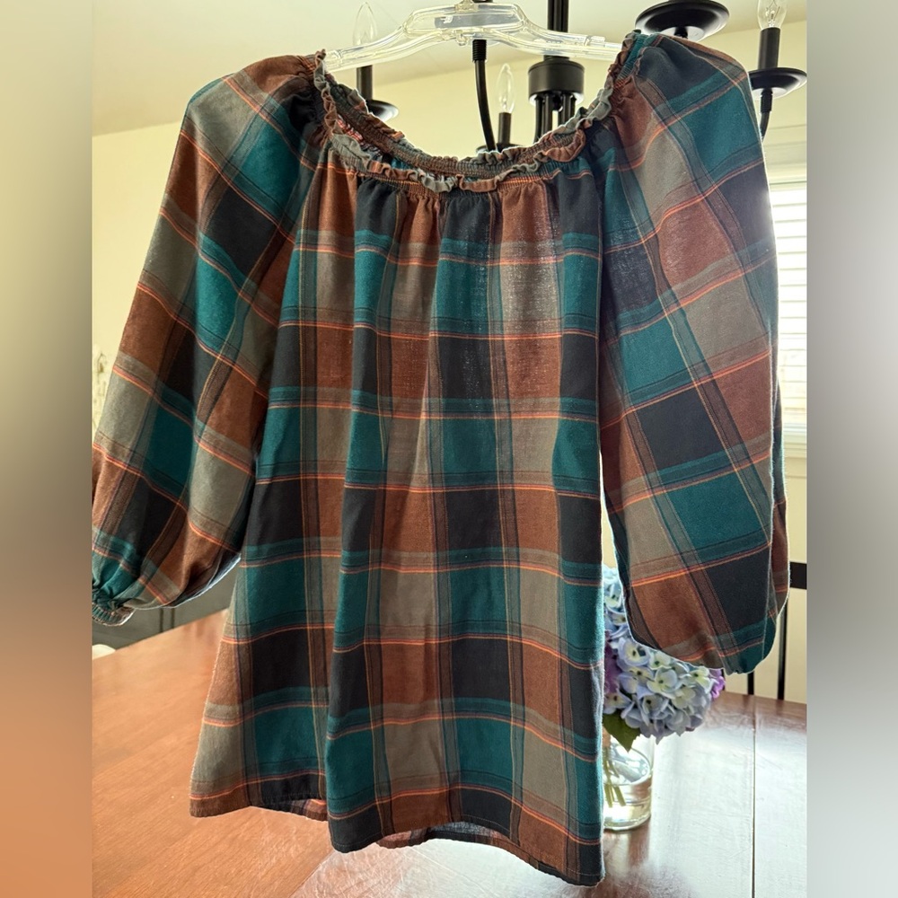 Knox Rose Multicolor Plaid Peasant Shirt great condition & really cute on